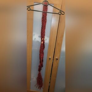 Vintage Red Macrame Hanging Plant Holder